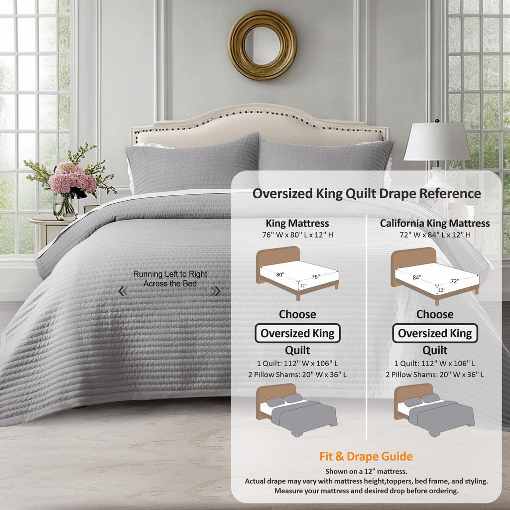 Quilt Set 112x106, Soft Washed 3-Layer Lightweight