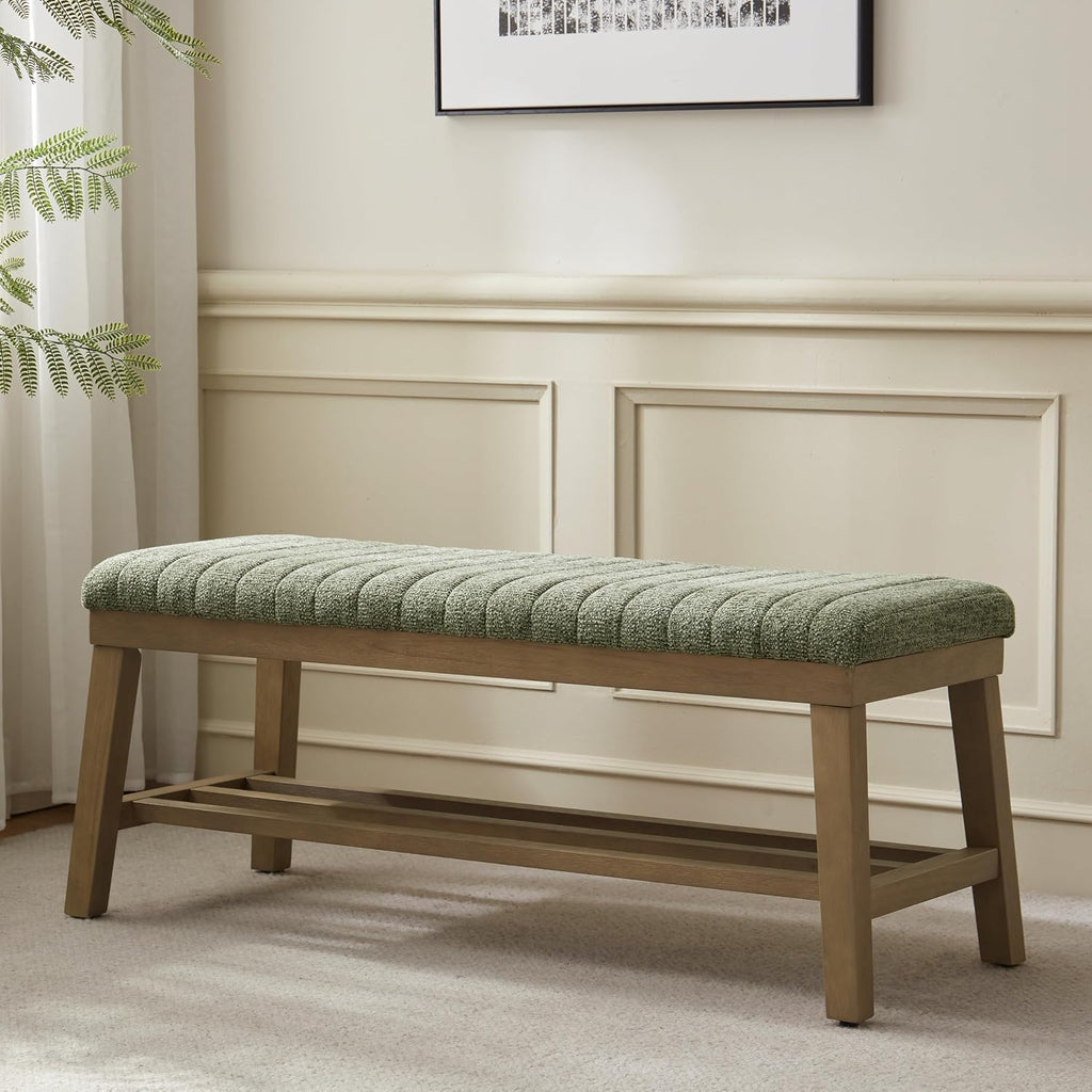 Entryway Bench, 44.4" Upholstered Storage Shoe Bench , Shoe Rack Bench with Rubberwood Legs, Modern End of Bed Bench
