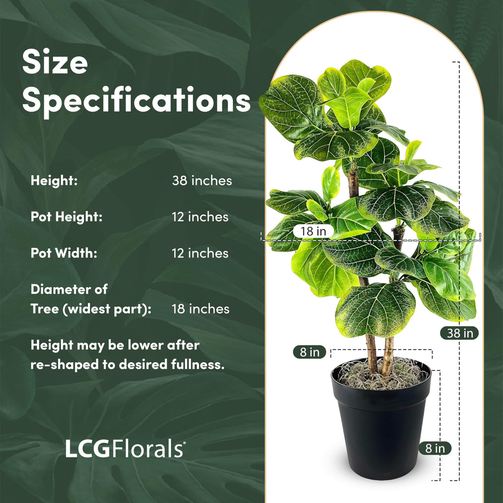 Artificial Plant, 3ft Artificial Fiddle Fig Tree in Black Pot - Real Wood Trunk by, Preassembled, No Maintenance
