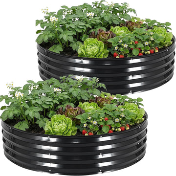 Round Raised Garden Bed, Garden Box 4x4x1ft, Grey, 2 pcs | Round galvanized raised bed, Rust-proof, Easy tool-free