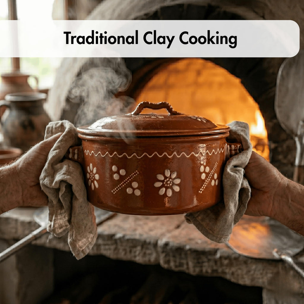 Portuguese Pottery Glazed Clay Cooking Pot With Lid Terracotta Casserole Cazuela (5 Quarts)
