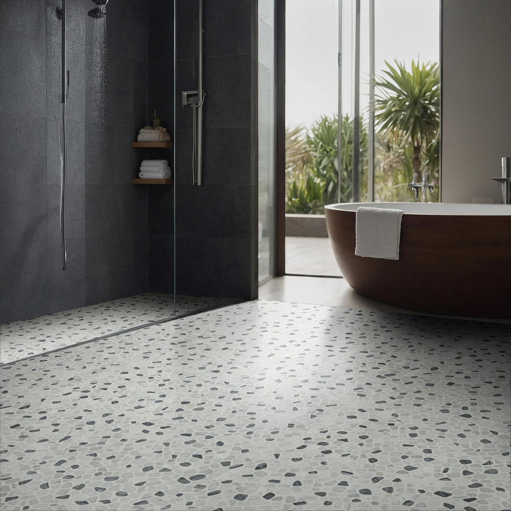 Marble Wall Tile | Black and White Pebbles Pattern Tumbled | 12" x 12"