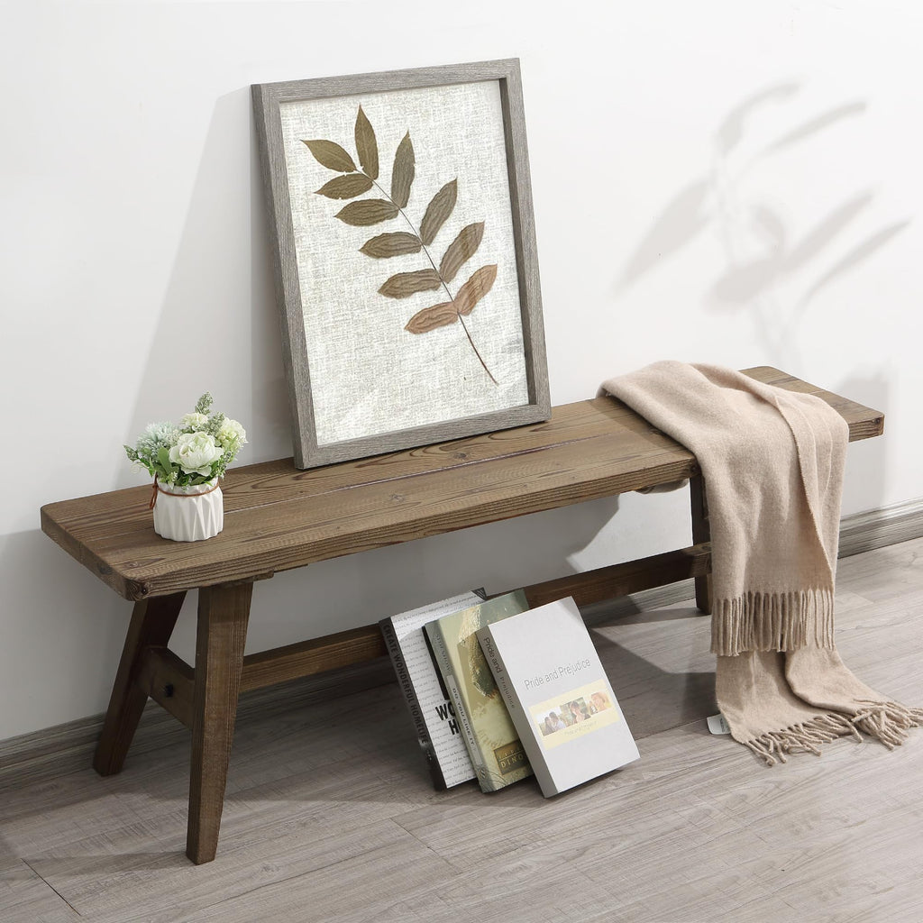 47" Farmhouse Wood Bench, Solid Wood Entryway Bench, Brown