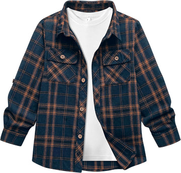 Boys Plaid Flannel Shirts Long Sleeve Casual Button Down Shirts Collared Fall Clothes