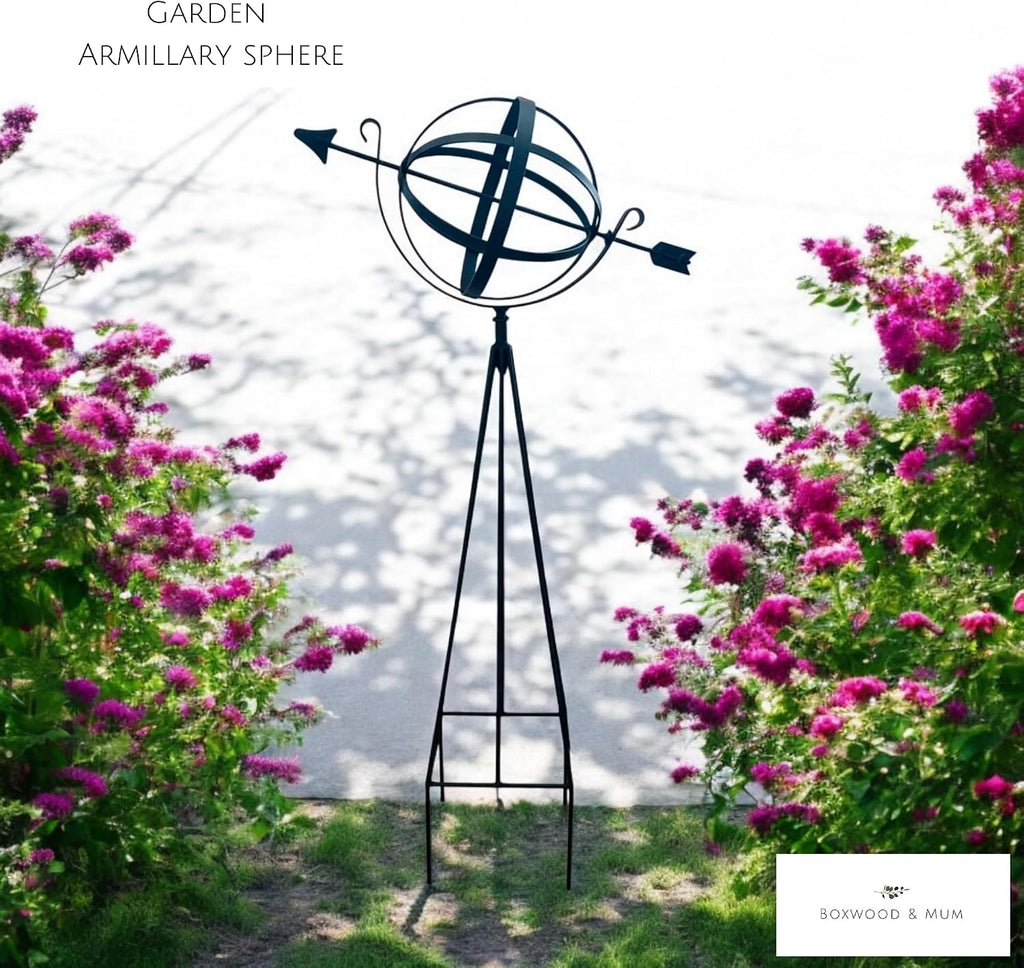 Wrought Iron Garden Armillary Sphere - Amish Handmade Outdoor Garden Globe Sculpture - Metal Decorative Garden Orb