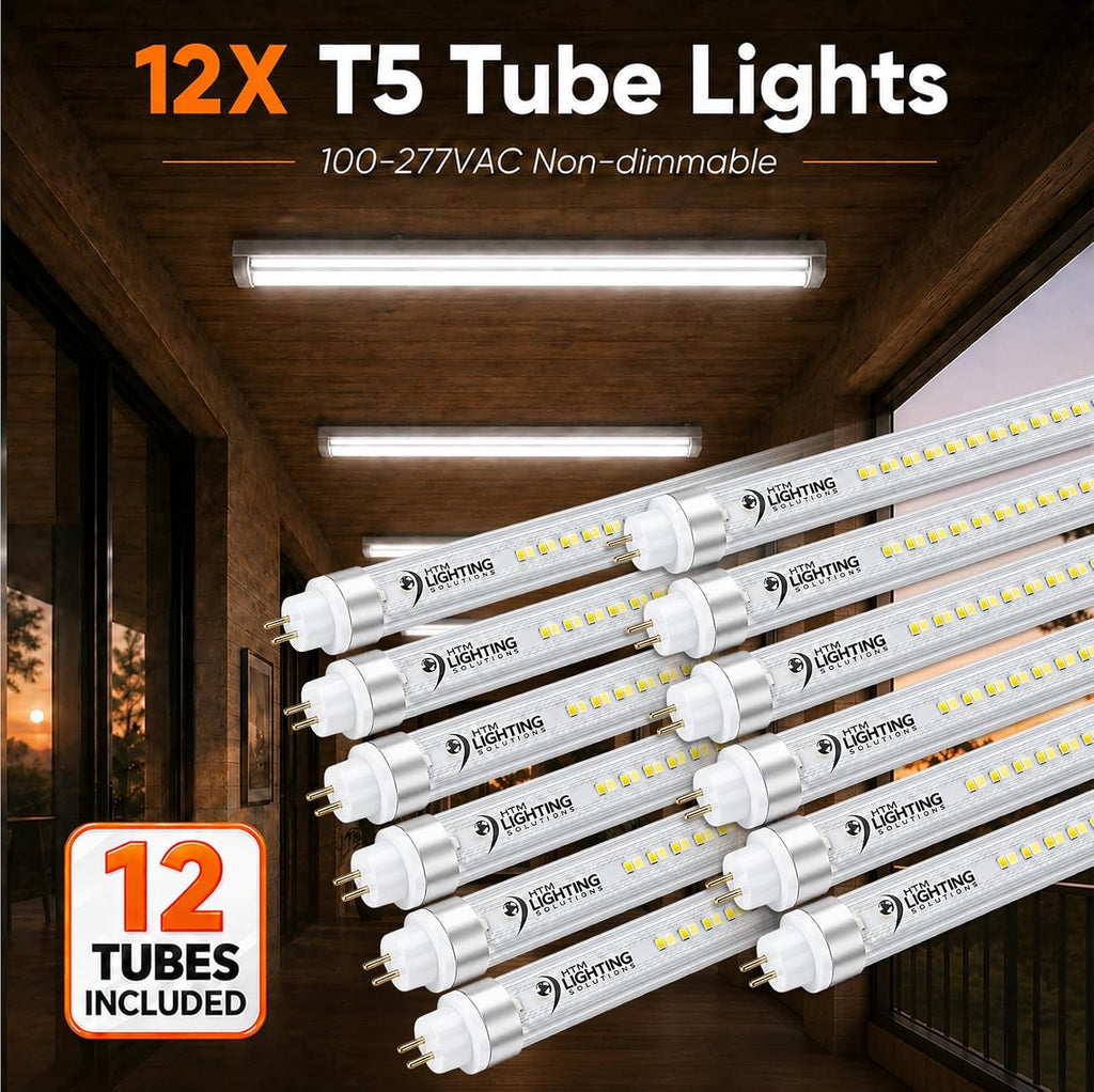4ft 24W T5 High Output LED Tube Light, 5000K (Cool White), Clear Lens