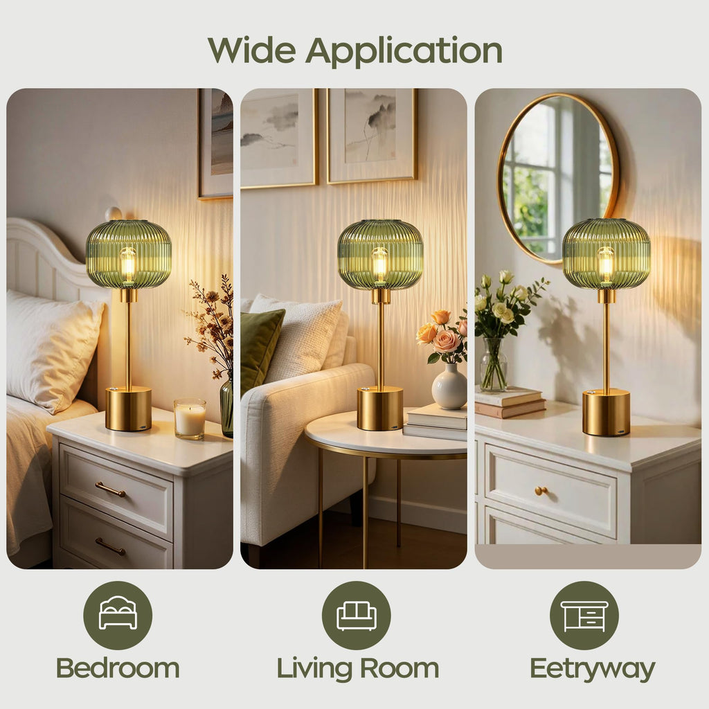 Rechargeable Cordless Glass Table Lamp, Modern Bedside Lamp