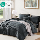 MaiRêve Queen Comforter Set Blue Grey, Textured Design Crinkle Bedding Sets 7 Pieces