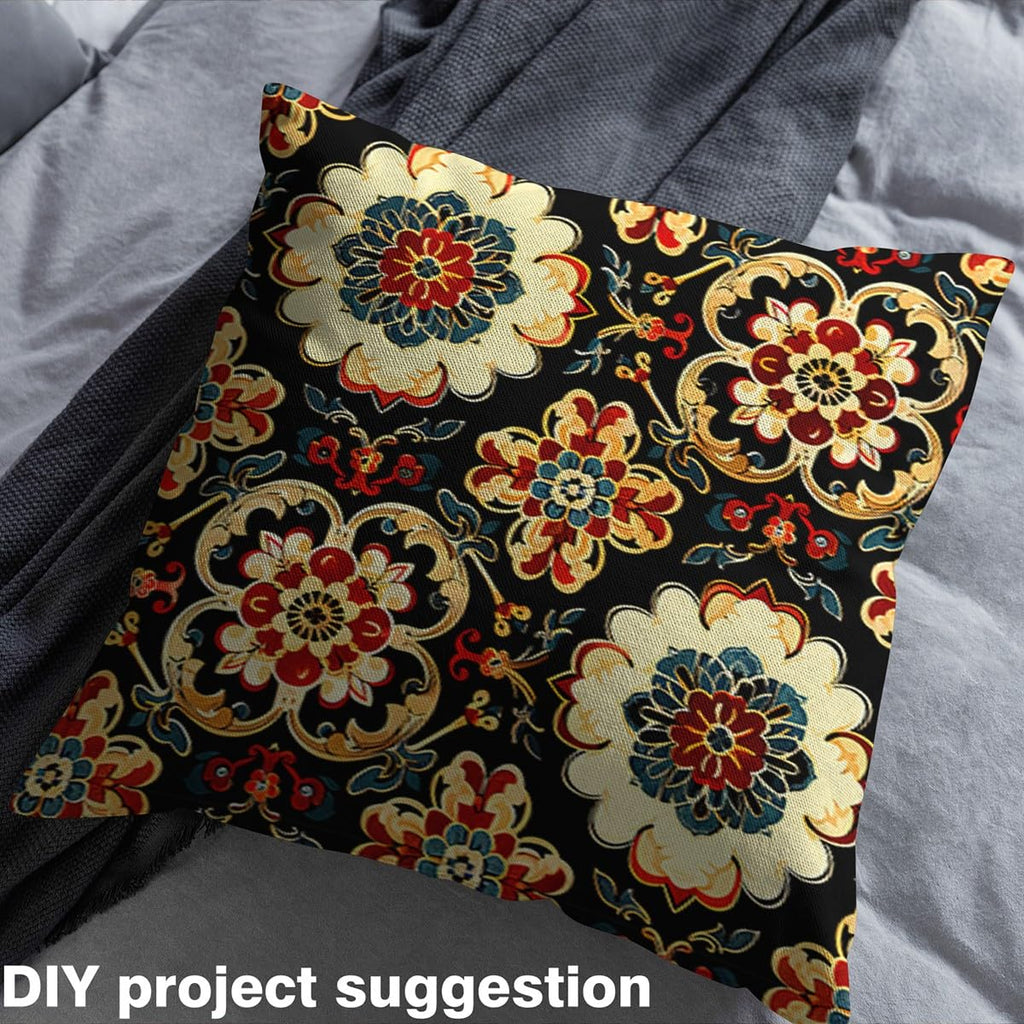 Boho Mandala Floral Upholstery Fabric by the Yard, Oriental Abstract Flower Decorative Fabric, Vintage Hippie