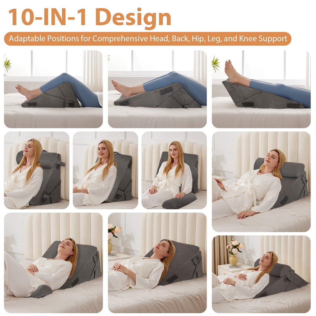 Orthopedic Bed Wedge Pillow Set 3Pcs, Adjustable Memory Foam, Pillow Wedge for Post Surgery, Back Pain Relief