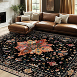 Area Rugs Washable Non-Slip, Floral Vintage Distress Print Pattern Medallion Carpet for Living Room Bedroom