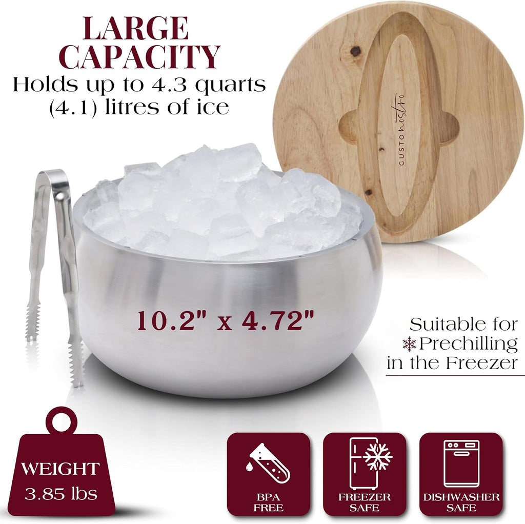 4.1L Insulated Ice Bucket with Lid and Tongs, Double Wall Stainless Steel Ice Bucket Large, BPA Free Ice Bucket