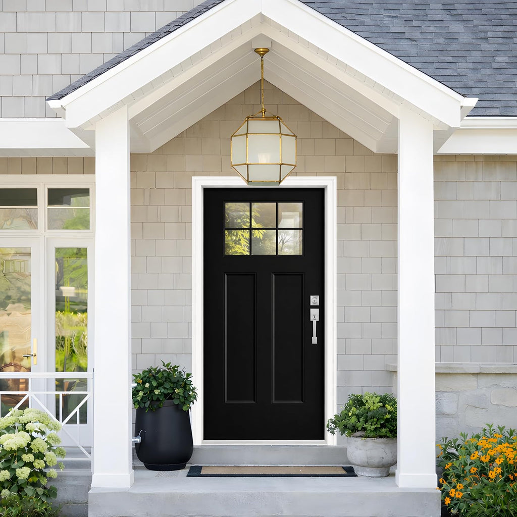 Fiberglass Entry Door, 36'' x 80'' Front Exterior Door with Brickmould and Vinyl Frame, Right Hand Inswing White