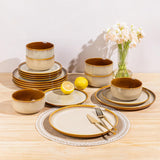 Ceramic Dinnerware Sets for 4,12-Piece Plates and Bowls,Handmade Reactive Glaze Dishes Set,Chip Resistant and Scratch