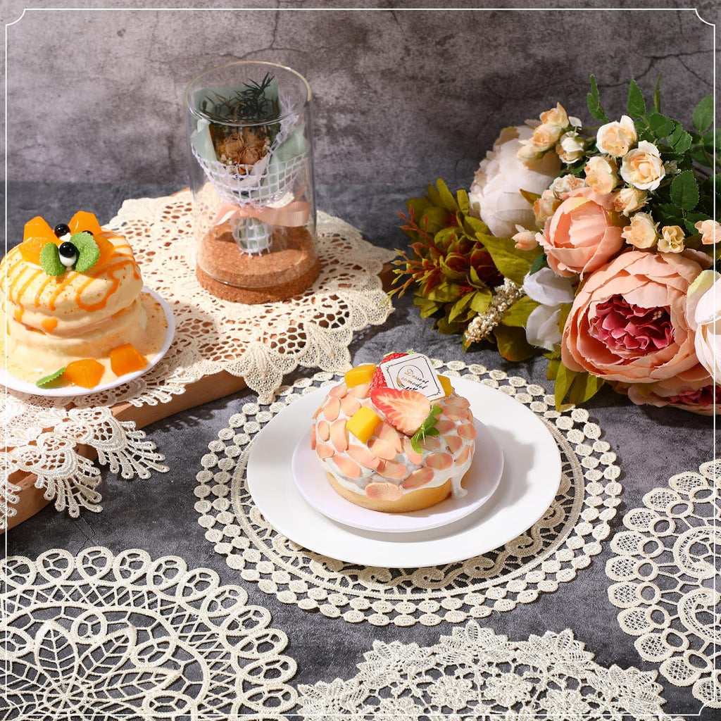 18 Pcs 10 Inch Lace Doilies for Tables, Beige Crochet Lace Placemat
