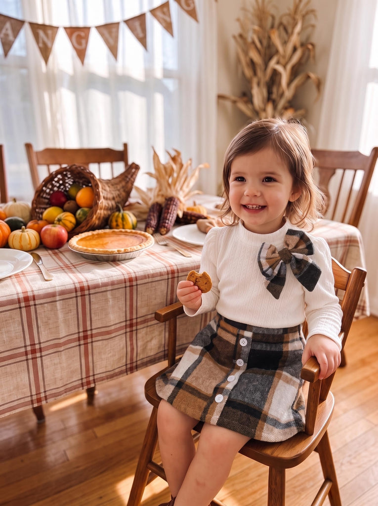 Toddler Girl Plaid Outfit Knit Top Skirt Set Fall Winter Clothes