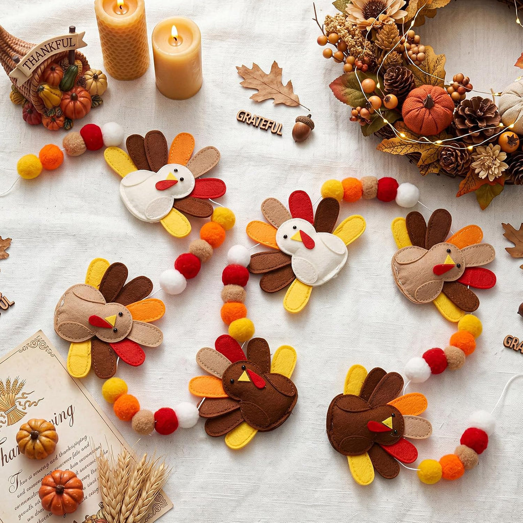 Felt Thanksgiving Turkey Garland 3D Fall Harvest Banner
