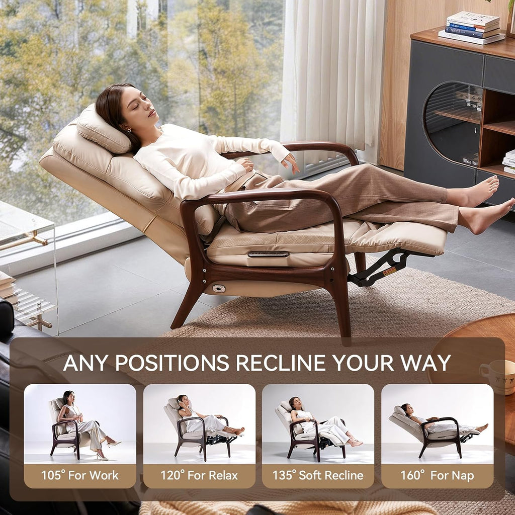M7 Power Recliner Chair for Adults, Real Leather | Adjustable Lumbar Support & 5-Min Rhythmic Stretch 160° Reclining