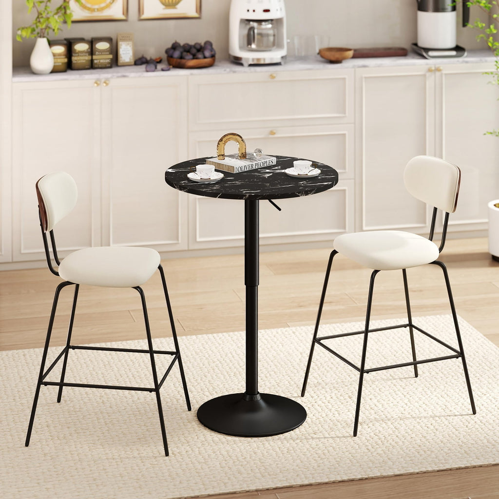 Round Pub Table, Height Adjustable Bar Table with 360 Swivel Top, Cocktail Table with Black Metal Base for Bar