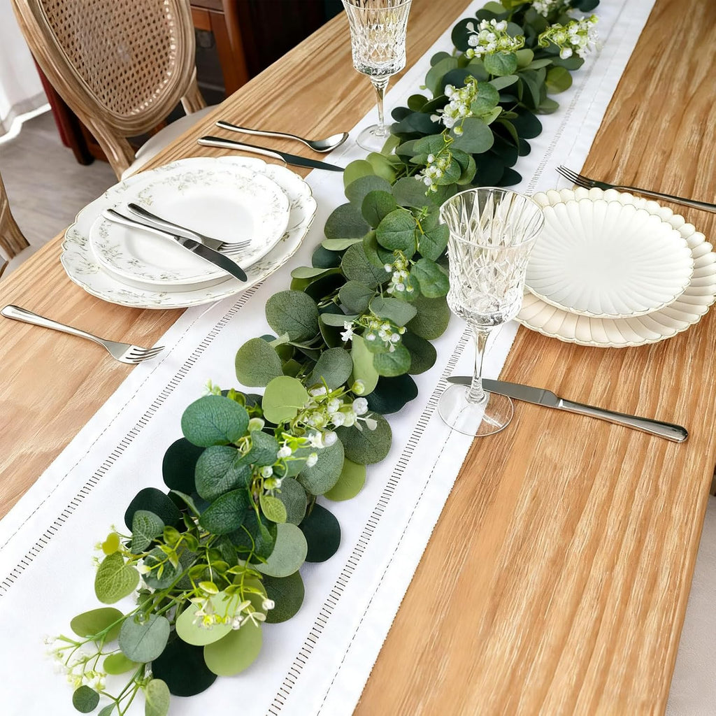 4 Packs 5.74 Ft Artificial Eucalyptus Garland Leaves with Flowers Artificial Fake Greenery Hanging Vines for Wedding