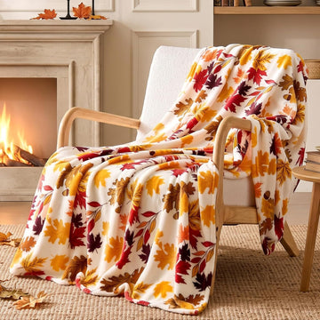 Fleece Blanket Soft Fall Throw for Couch Autumn Leaves 50"x60"