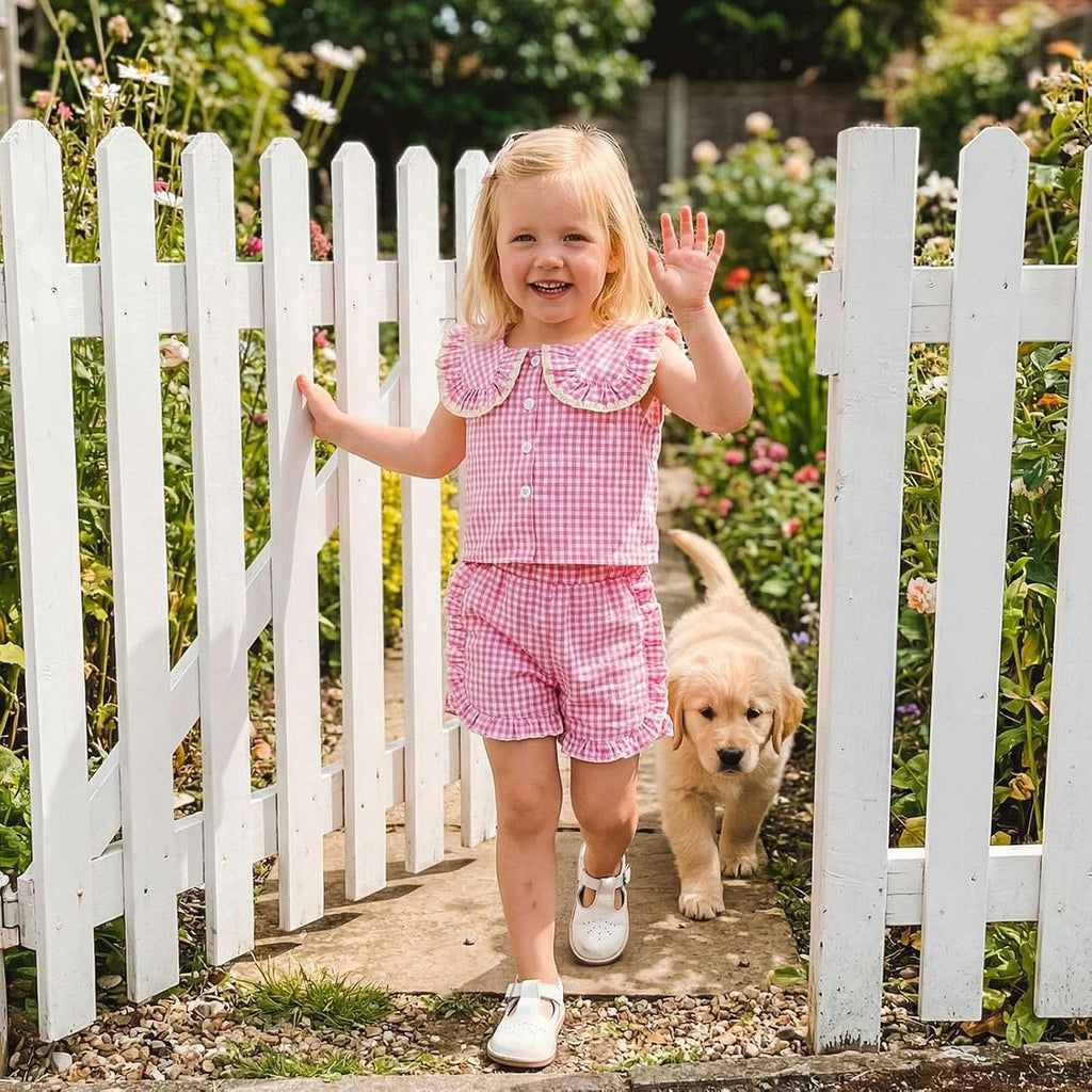 Toddler Baby Girl Summer Outfit Peter Pan Collar Sleeveless Vest Tank Top Ruffles Gingham Shorts Set Summer Clothes