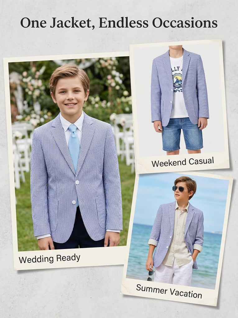Boys Blazer Seersucker Suits Jacket Casual Stripe Kids Sports Coat for Boy