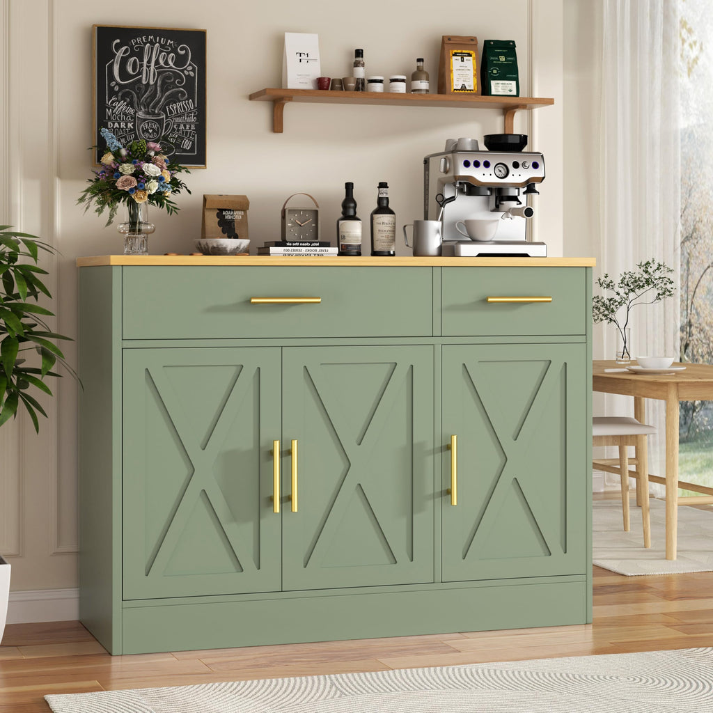 43" Farmhouse Sideboard Buffet Cabinet with Storage, Green
