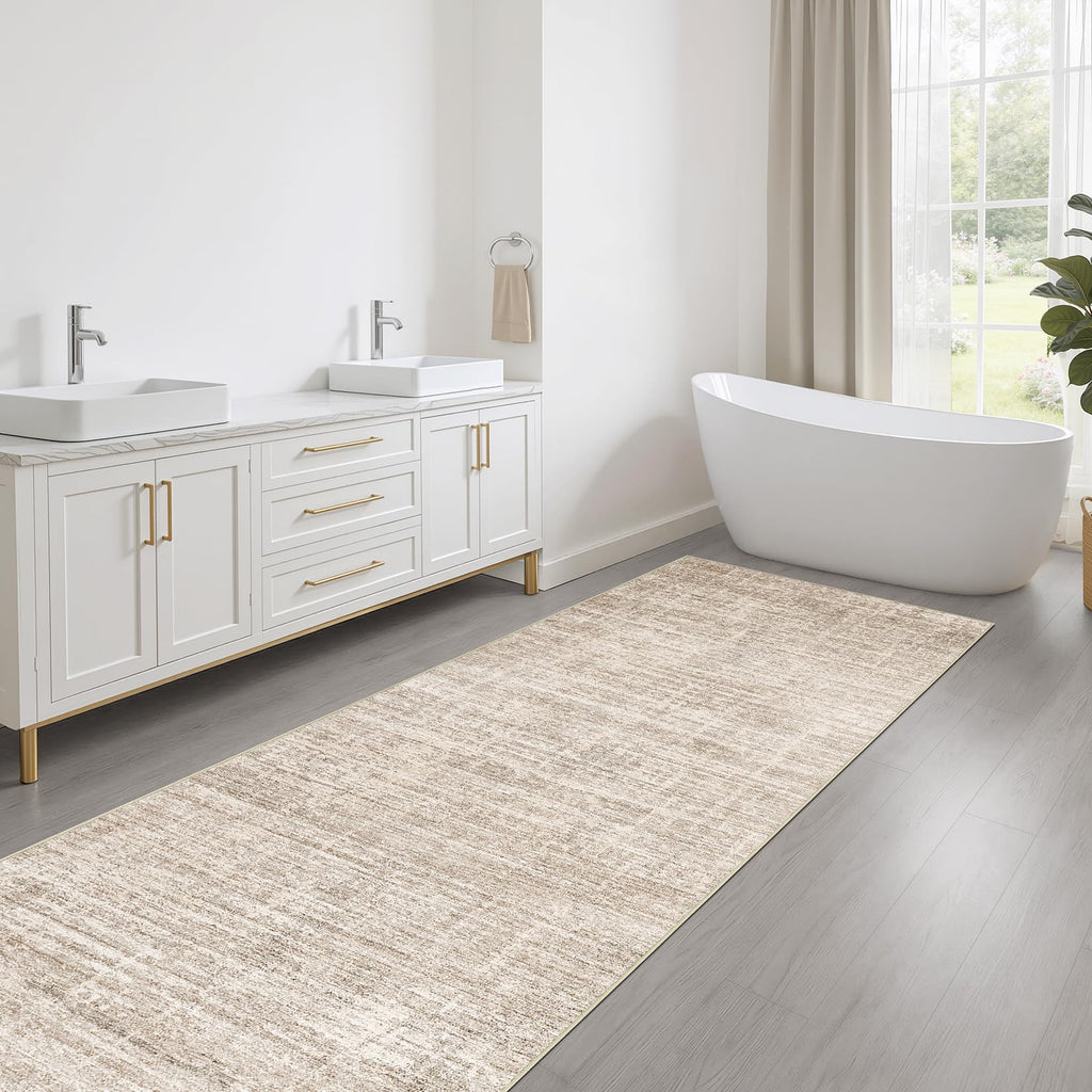 Runner Rug 3x8 Washable Non-Slip Kitchen Neutral Rug Beige