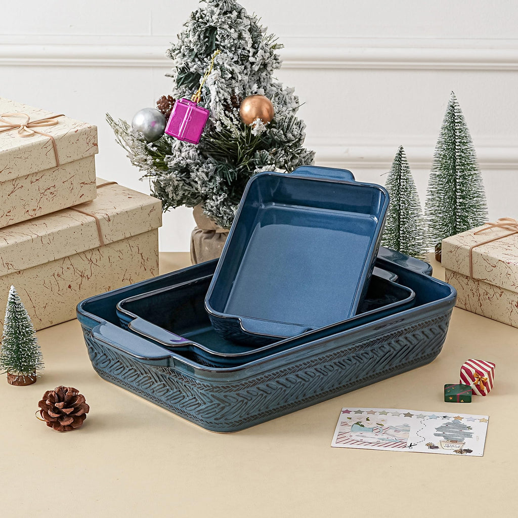 Casserole Dishes for Oven, Blue Ceramic Baking Dish Set of 3