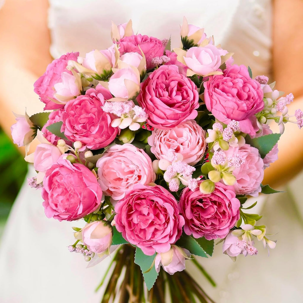 Peonies Artificial Flowers, Pink Flowers for Centerpieces - Set of 6