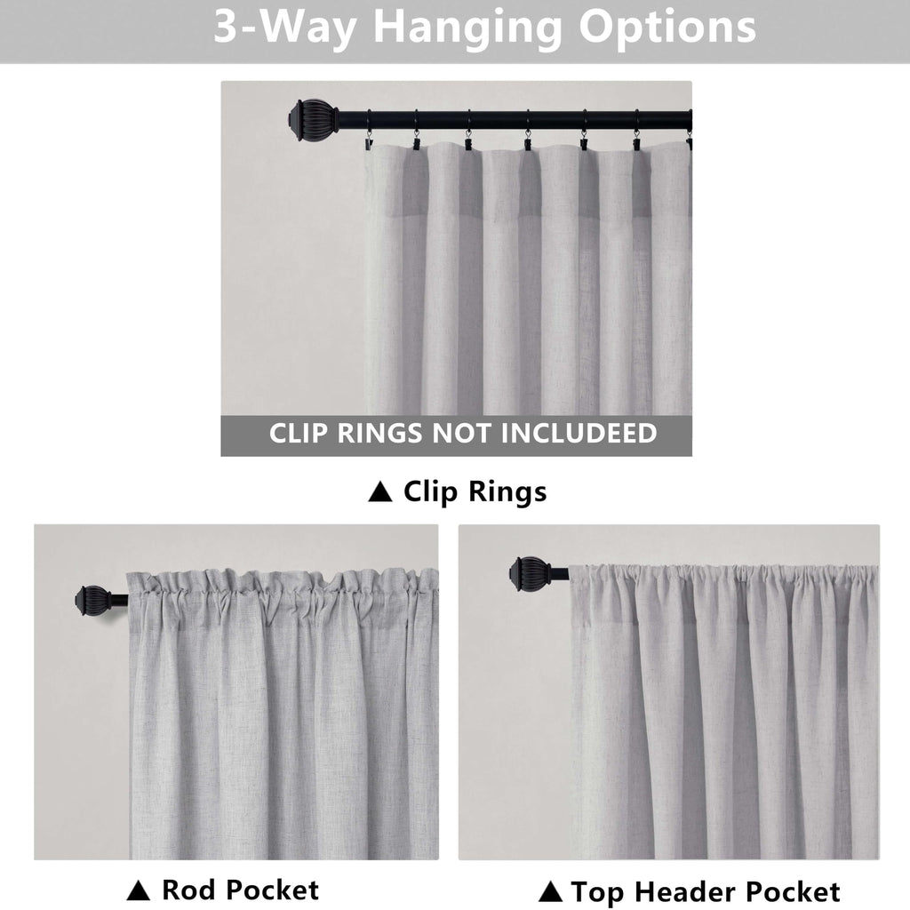 102 Inch Curtains Bedroom 2 Panels Rod Pocket Long Drapes Light Filter Semi Sheer Linen Light Grey Curtain Sliding