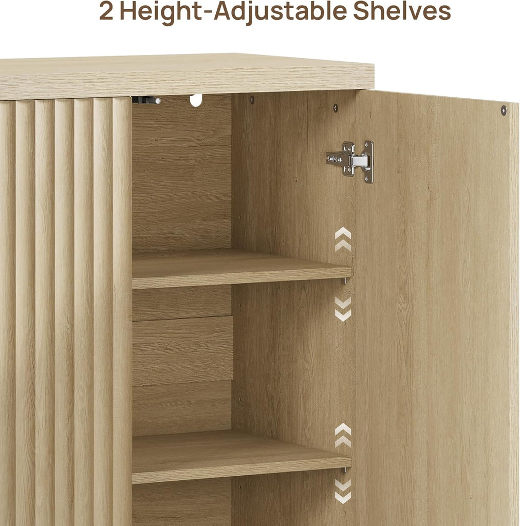 Buffet Cabinet with Storage Sideboard Cabinet with Doors & Shelves | Accent Sideboard Modern Credenza Fluted Storage