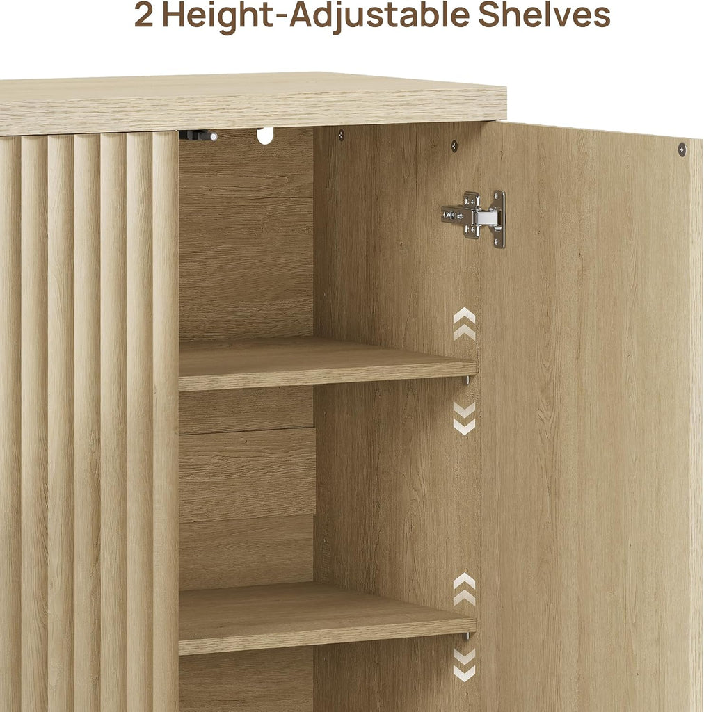 Buffet Cabinet with Storage Sideboard Cabinet with Doors & Shelves | Accent Sideboard Modern Credenza Fluted Storage