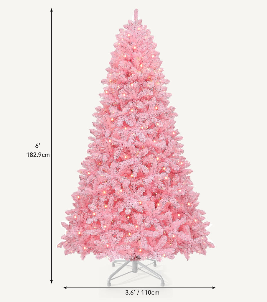 6FT Prelit Pink Artificial Christmas Tree w/250 Warm White Lights