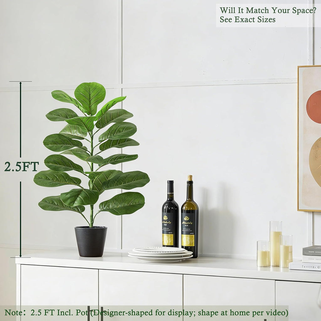 2.5FT Artificial Fiddle Leaf Fig Trees -30" Faux Ficus Lyrata Plant Fake Fig Tree Lifelike Fig Plant Silk - Set of 2