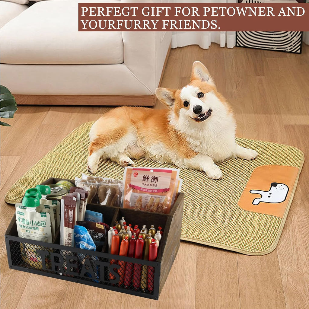 Dog treat jar dog treat container for countertop Dog Treat Container Wooden grid snack storage box trapezoid cat
