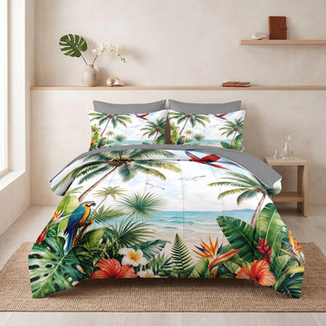 Comforter Set, 7 Pieces Tropical Beach Bedding Set