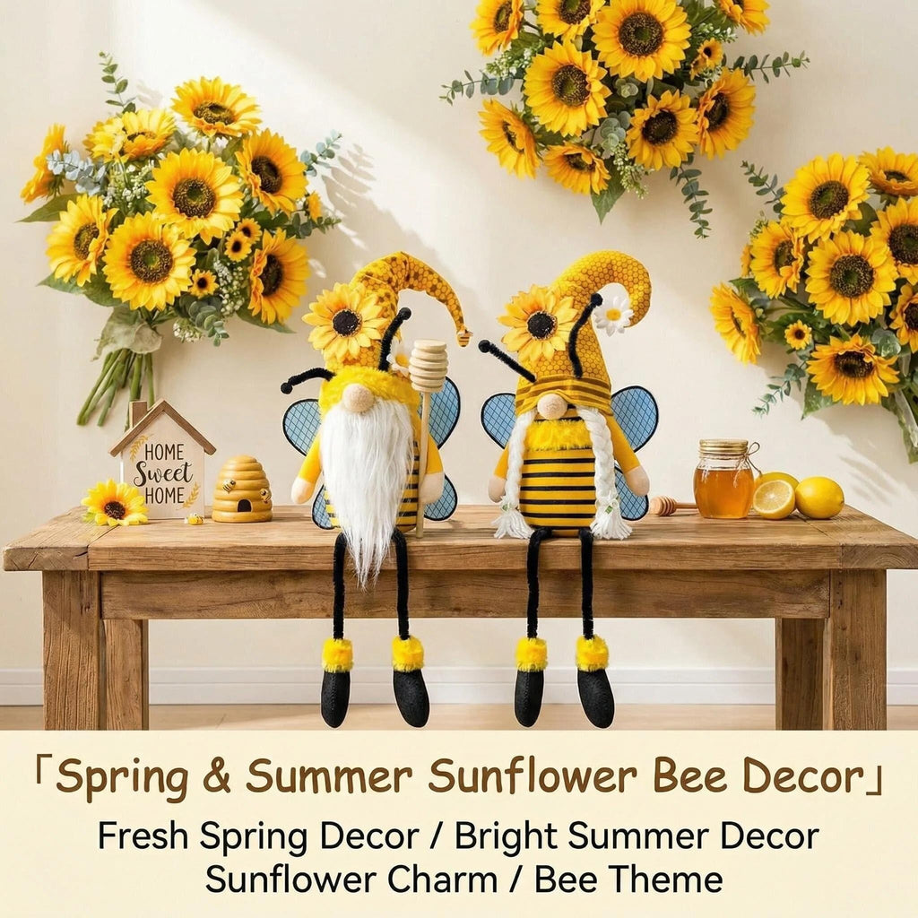 Spring Decorations, Indoor - Yellow Honey Bumble Bee Sunflower Plush Gnomes Doll - Summer Gifts for Women - Bee