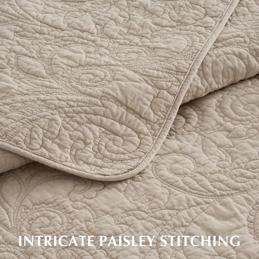 100% Cotton Paisley Quilt Set, King 3 Piece Set - Prewashed Lightweight Bedspread with 2 Shams, Soft & Breathable