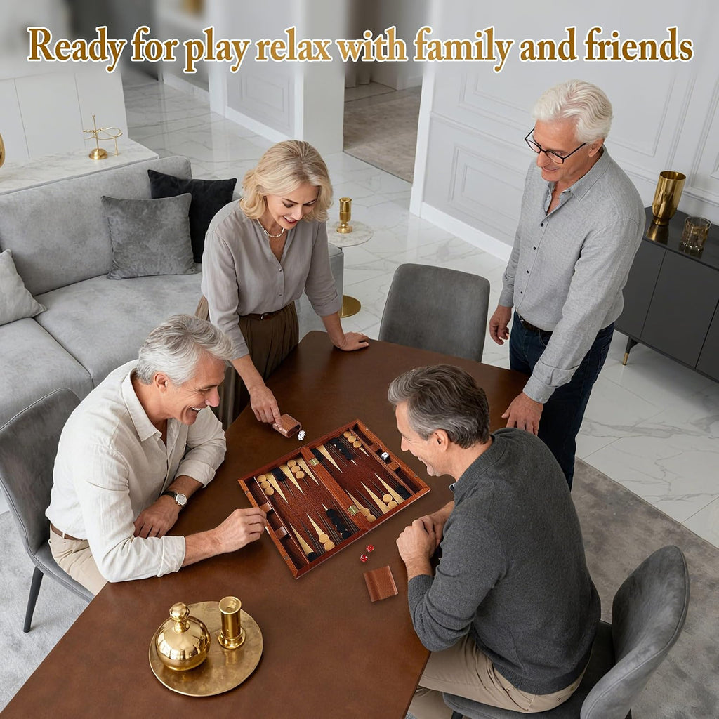 Wooden Backgammon Set for Kids, 13 Inches Backgammon Board Game Set with 32 Backgammon Pieces, 5 Dice & 2 Cups