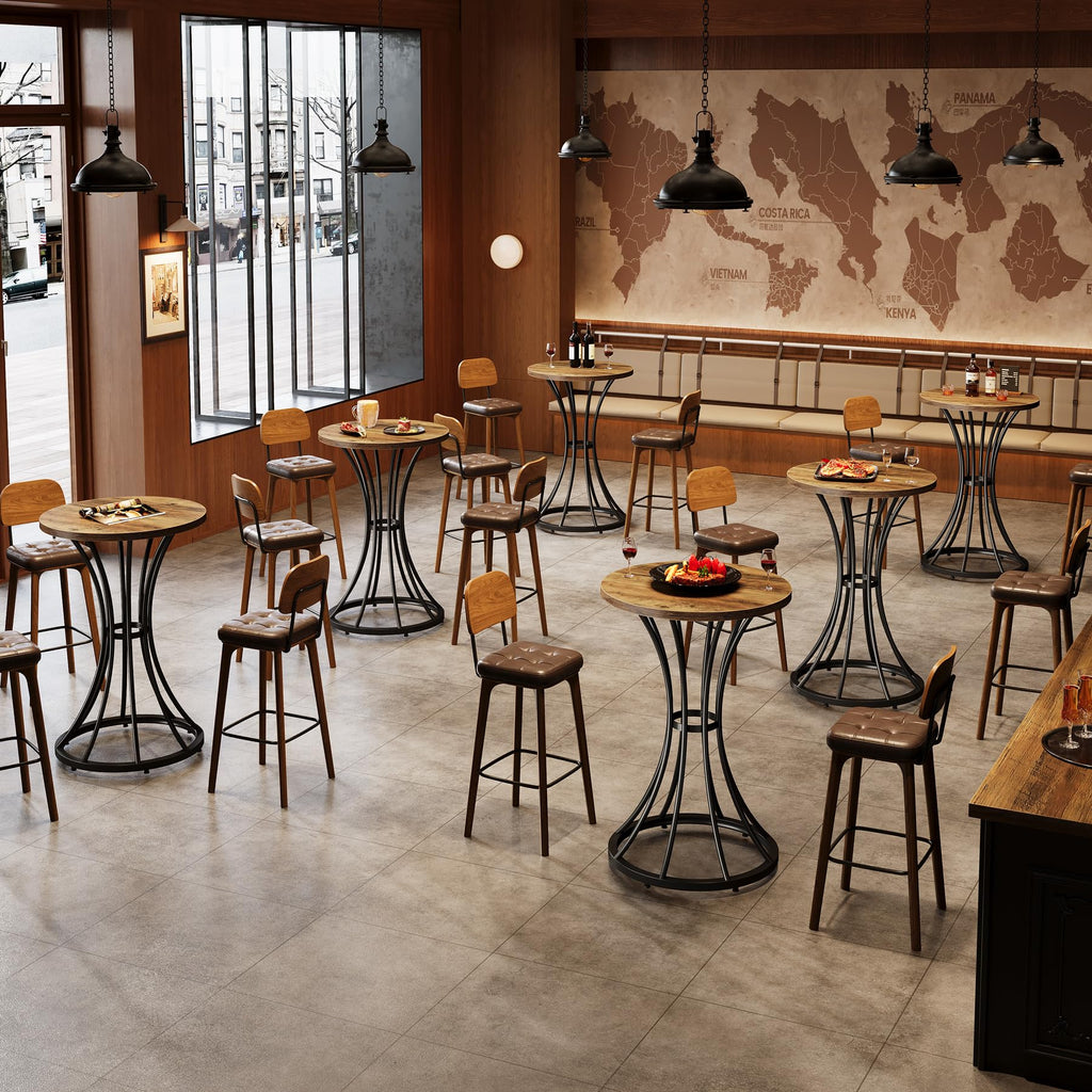 Round Bar Table for 2, 37.4" H Cocktail Table with Curved Metal Base, Bar Height Table for Spaces, Living Room