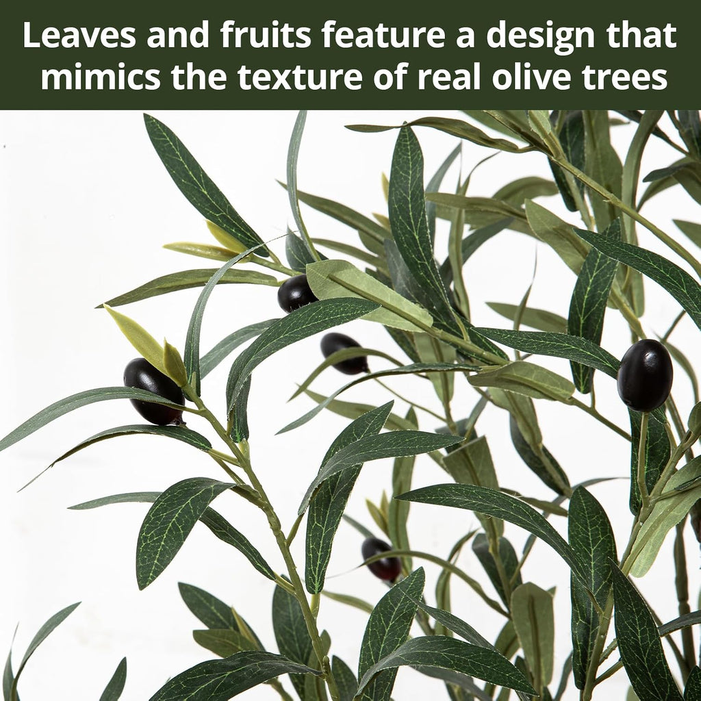 6ft Faux Olive Tree, Artificial Olive Tree Indoor, High Imitation Silk Plant Artificial Plants with Natural Wood
