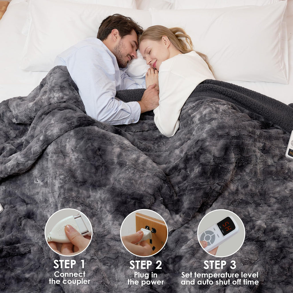 Electric Heated Blanket, 9 Heat & 10H Auto-Off, Grey