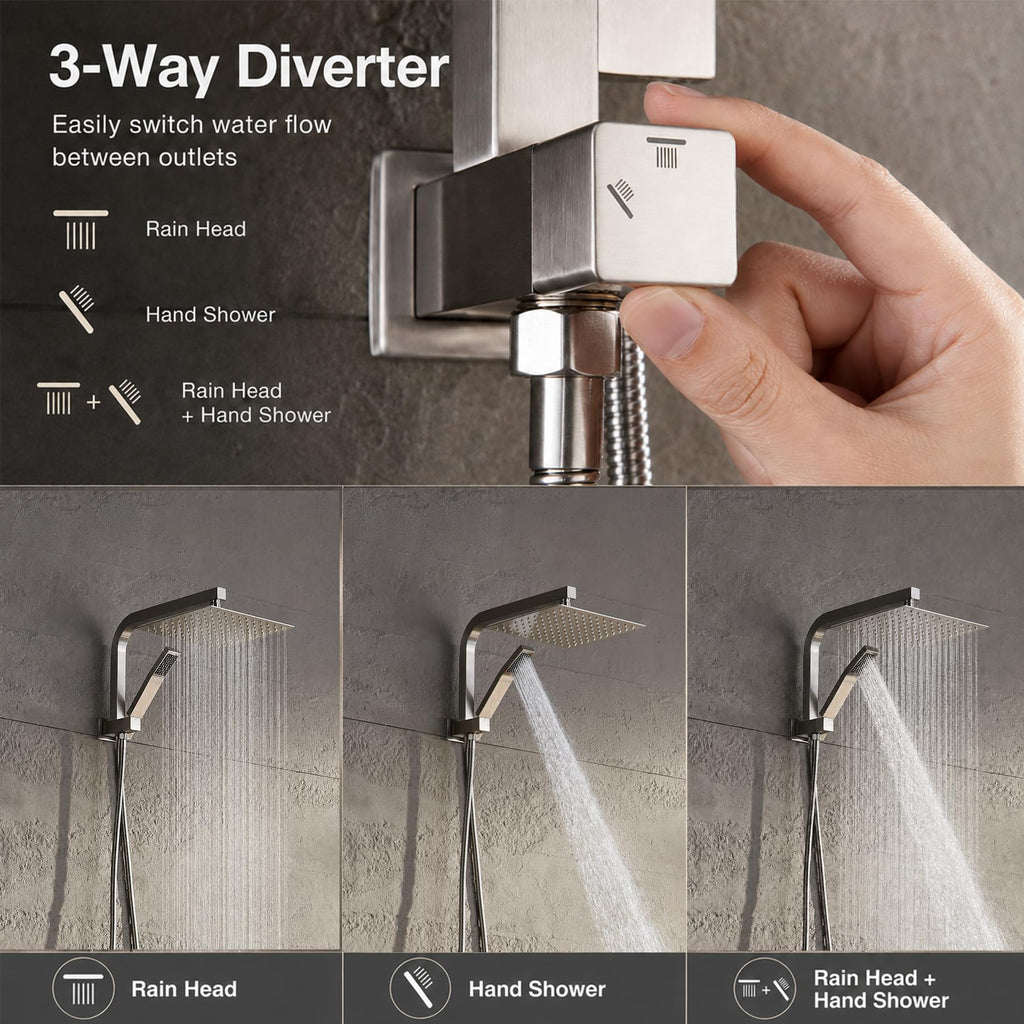 Shower Faucet Set with Handheld, 10" Rain Shower Head, Brushed Nickel