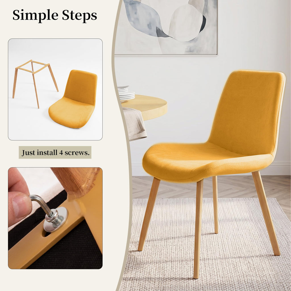 Dining Chairs Set of 2, Mid-Century Modern Fabric Kitchen Chairs