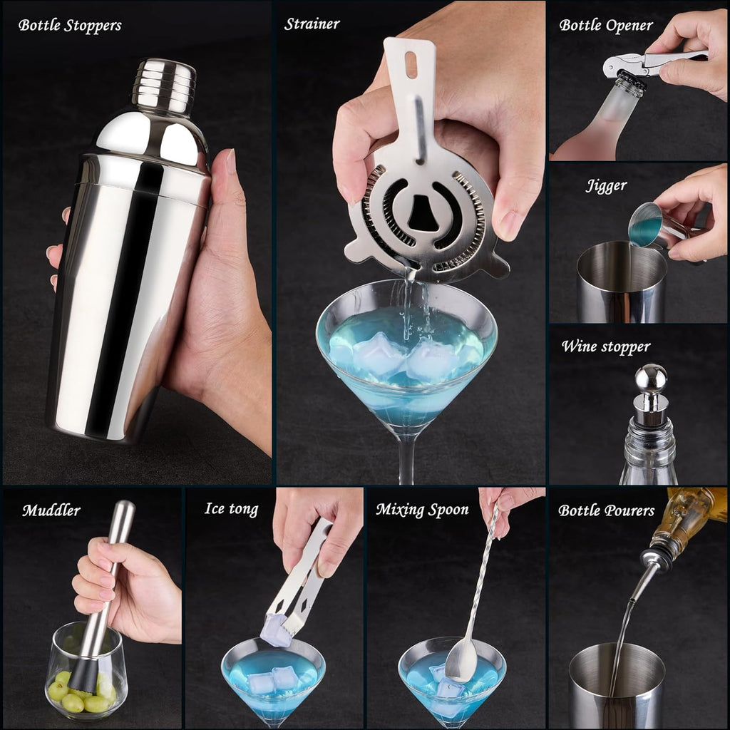 Bartender Kit, Cocktail Shaker Bar Tool with Acrylic Stand - Set of 15