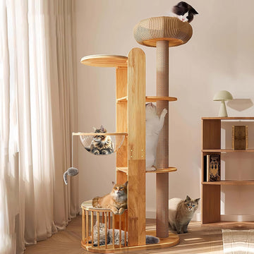 Solid Wooden Cat Tree Tower for Indoor Cat Large Adult with Scratching Post