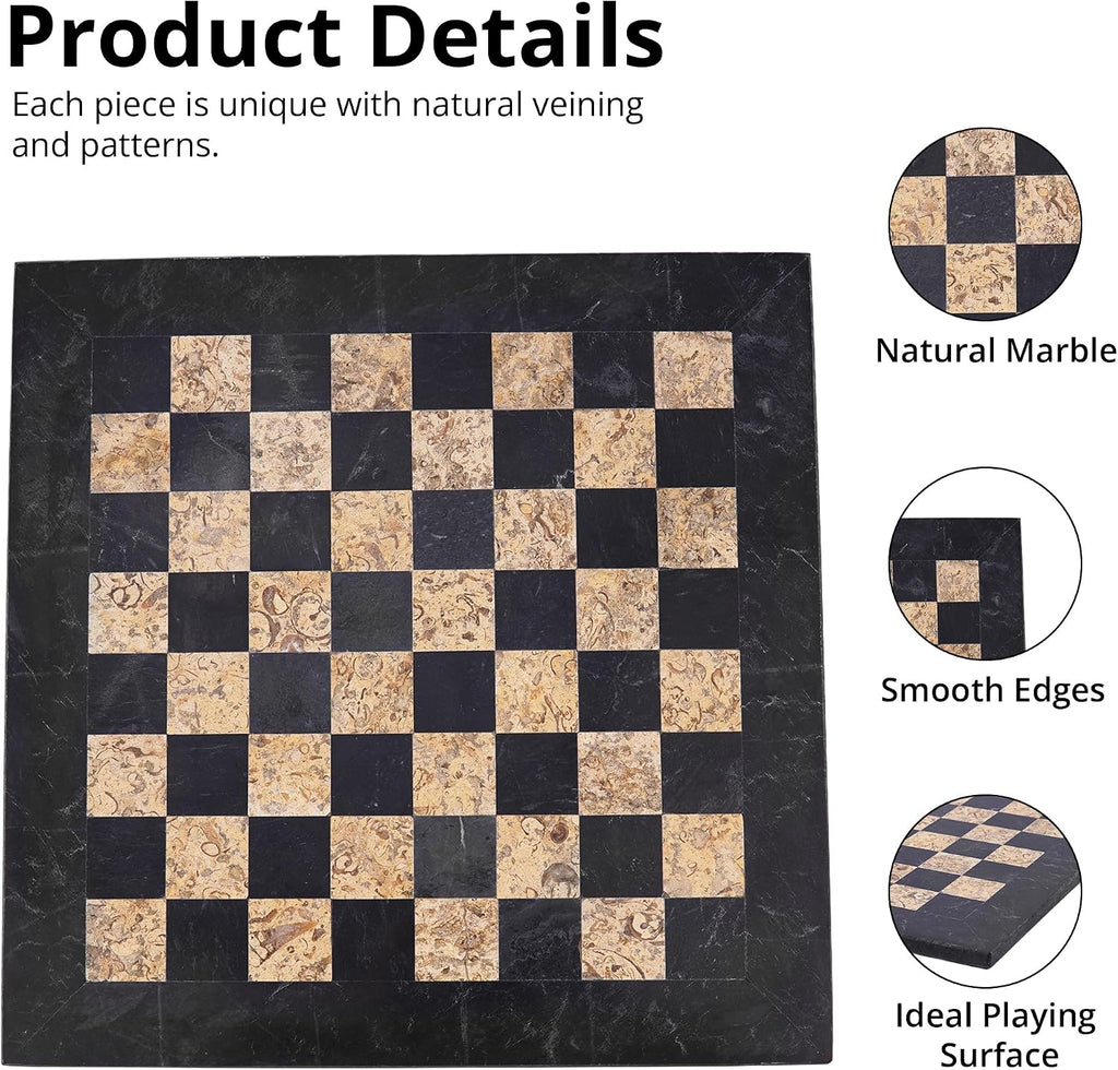 15 Inches Handmade Marble Black and Coral Chess Board
