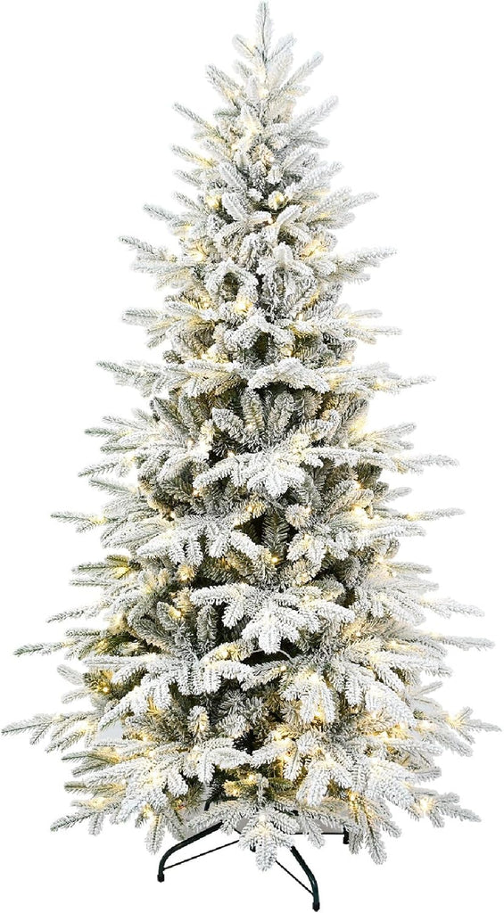 Prelit Flocked Christmas Tree with Fluffy Tips & 9 Lighting Modes